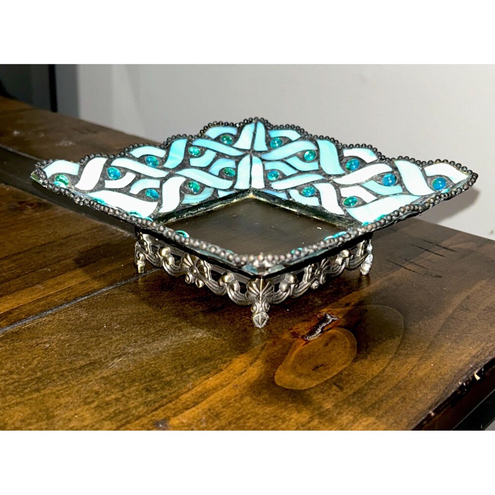 Vintage Party Lyte Mosaic Candle Holder | Heavy Glass Metal Ornate Pedestal Stan